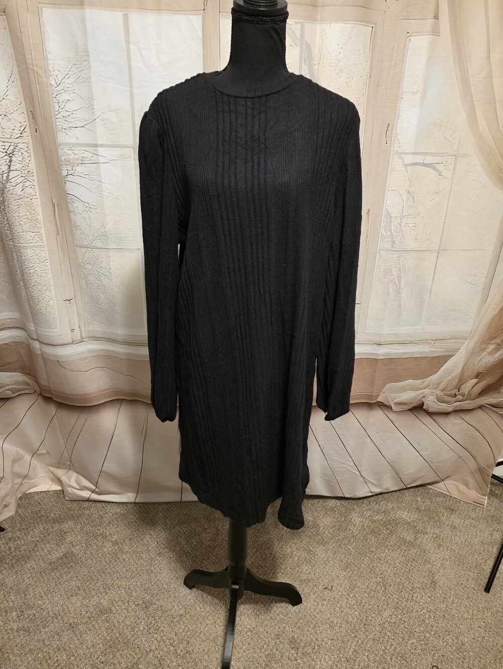 Kohl's Black Ribbed Long-Sleeve Knit Dress